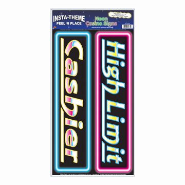 Neon Casino Signs Peel 'N Place "Cashier" & "High Limit"