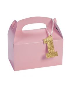 1st Birthday Light Pink Birthday Favor Boxes with Tag