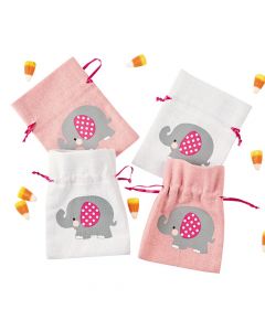 1st Birthday Pink Elephant Mini Drawstring Bags