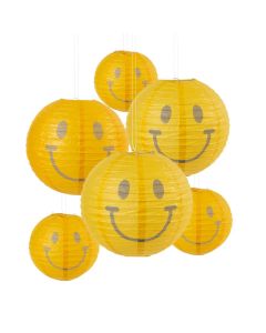 8" - 16" Groovy Smiley Face Hanging Paper Lanterns - 6 PC