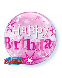 Birthday Pink Starburst Sparkle 56cm Bubble Balloon