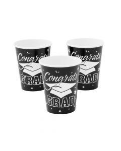 Black Congrats Grad Paper Cups