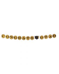 Black and Gold Graduation Glitter Cardboard Banner