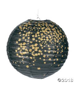 Black & Gold Patterned Hanging Paper Lanterns