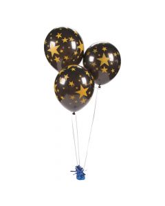 Black with Gold Stars 11" Latex Balloons