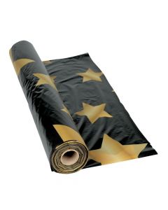Black with Gold Stars Plastic Tablecloth Roll