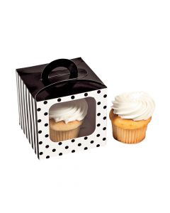 Black Polka Dot Cupcake Boxes with Handle