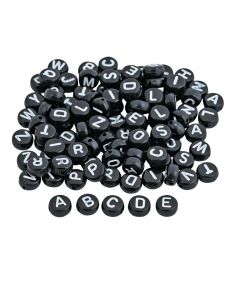 Black and White Alphabet Round Beads