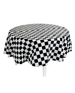 Black & White Checkered Round Plastic Tablecloth
