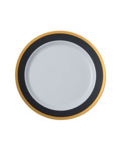 Black and White Premium Plastic Dinner Plates with Gold Border