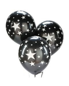 Black with Silver Stars Latex Balloons