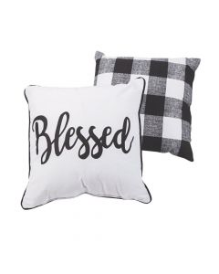 Blessed Black and White Plaid Pillow Set