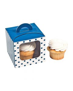 Blue Polka Dot Cupcake Boxes with Handle