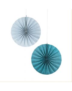 Blue and Silver Glitter Hanging Paper Fans