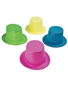 Bright Neon Glitter Top Hats Assortment
