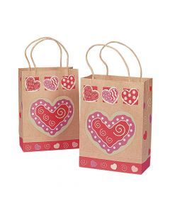 Brown Paper Valentine Gift Bags with Heart
