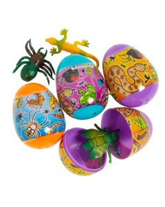 Bug and Reptile Toy-Filled Plastic Easter Eggs – 12 Pc.