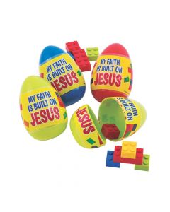 Built on Jesus Color Brick-Filled Plastic Easter Eggs - 12 Pc.