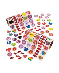 Bulk Valentine Rolls of Stickers Assortment - 10 rolls