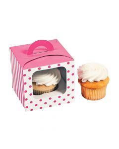 Candy Pink Polka Dot Cupcake Boxes with Handle