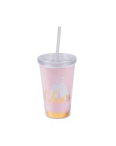 Cheers Plastic Tumbler with Lid and Straw