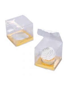 Clear Cupcake Boxes with Gold Base