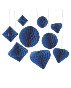 Cobalt Blue Hanging Paper Honeycomb Decoration Assortment