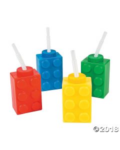 Color Brick Party Cups with Straws