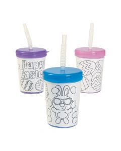 Color Your Own Easter Cups with Lids and Straws