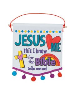 Color Your Own Jesus Loves Me Banners with Pom-Pom Trim