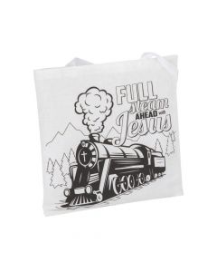 Color Your Own Medium Railroad VBS Canvas Tote Bags