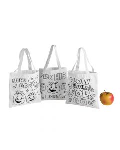 Color Your Own Mini Christian Pumpkin Canvas Tote Bags - 12 Pc.