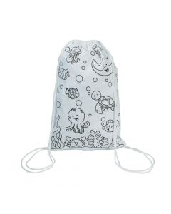 Color Your Own Small Under the Sea Canvas Drawstring Bags