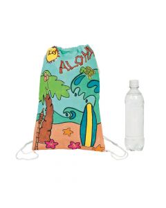 Color Your Own Tropical Canvas Drawstring Backpacks