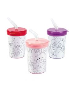 Color Your Own Valentine Cups with Lids & Straws