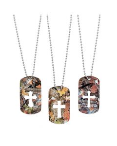 Cross Cutout Camouflage Dog Tag Necklaces