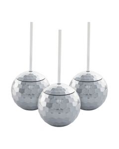 Disco Ball-Shaped Cups with Straws - 6 Ct.