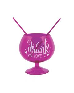 Drunk on Love Plastic Fishbowl Glass with Straws