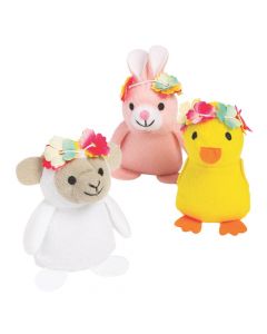 Easter Stuffed Bunnies, Chicks and Lambs with Flower Crown