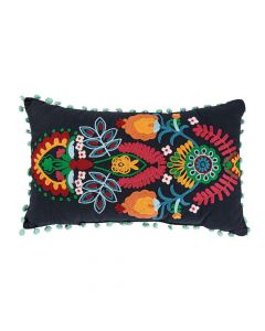 Fiesta Embroidered Pillow with Poms