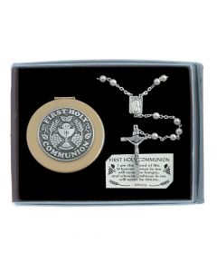 First Communion Crystal Rosary and Keepsake Box