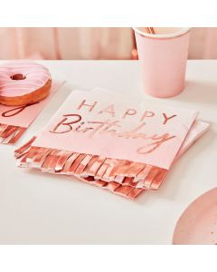 Ginger Ray Happy Birthday Pink Ombre and Rose Gold Fringe Luncheon Napkins