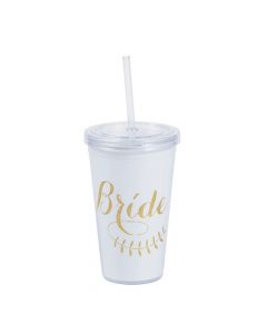 Gold Glitter Bride Plastic Tumbler with Lid and Straw