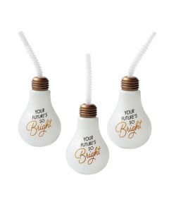Grad Lightbulb Cups with Lids and Straws - 12 Pc.