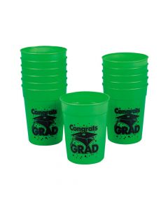 Green Congrats Grad Plastic Cups