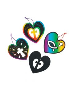 Heart and Cross Magic Color Scratch Ornaments