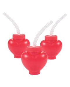Heart-Shaped Plastic Cups with Straws