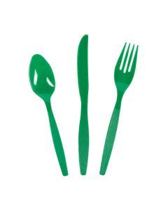 High Count Green Plastic Cutlery Set