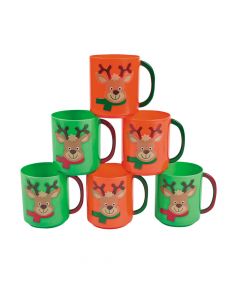 Holiday Reindeer Plastic Mugs