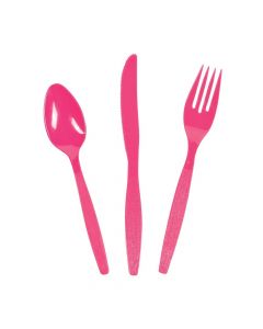 Hot Pink High Count Plastic Cutlery Sets